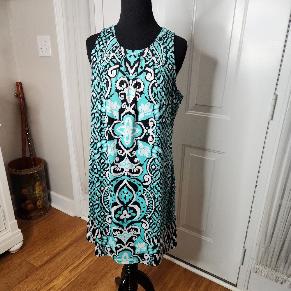 INC International Concept Studded Shift Dress Green and Black Size LARGE